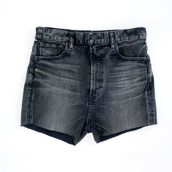 MOUSSY VINTAGE FADED BLACK GRAY HIGH WAISTED RAW CUT OFF FRAYED JEAN SHORTS - Picture 1 of 7